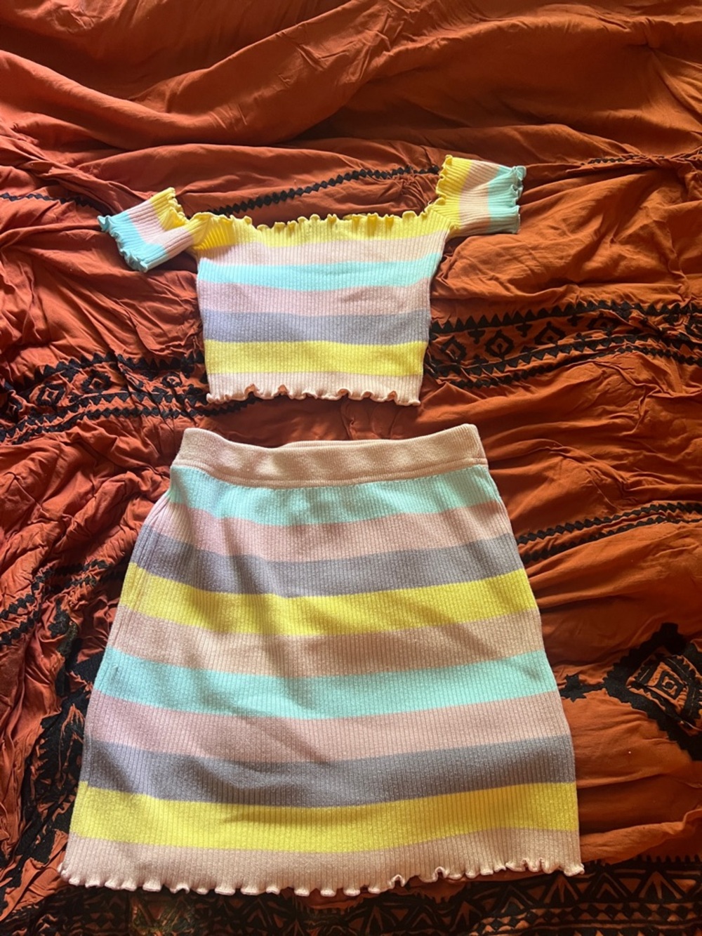 Striped Pastel Knit Two-Piece Set - Yellow, Mint, Pink, Gray